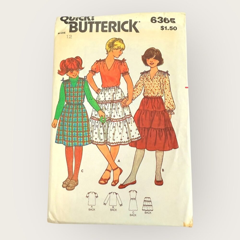 Vintage Butterick Sewing Pattern 6365 Girls Top Skirt Jumper Size 12
